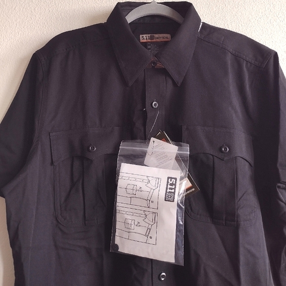 5.11 Tactical Merino Wool Black Short Sleeve Work Shirt Men's Large Uniform - Picture 3 of 10